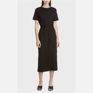 Vince Black belted Pima Cotton midi dress Waist Tie side silt Peruvian cotton